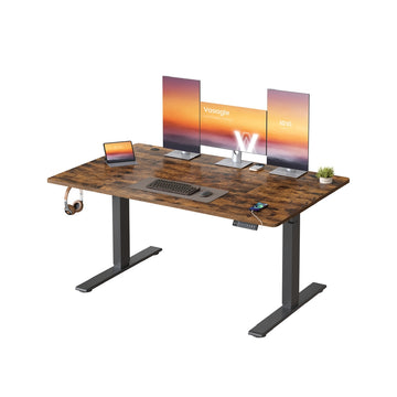 In hoogte verstelbaar bureau met USB-aansluiting en geheugenfunctie | Vintagebruin | 140x80x72-120 cm