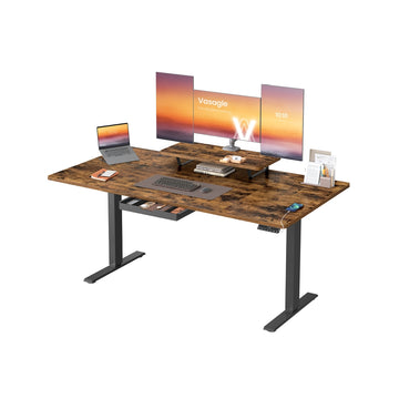 In hoogte verstelbaar bureau met monitorstandaard en USB | Vintagebruin | 160x80x72-120 cm