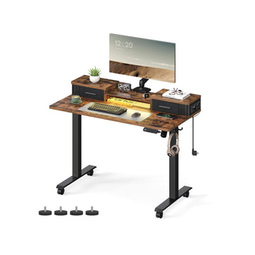 Vintage bruin bureau, verstelbare hoogte, stalen frame, 60 x 120 cm