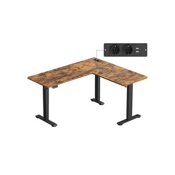 L-vormig bureau met laadstation - hoekbureau - 140 x 160 x (72–120) cm - vintage bruin/zwart