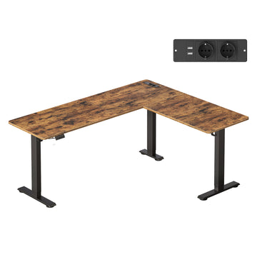 L-vormig hoekbureau, in hoogte verstelbaar | Bruin | 190x155x72-120 cm