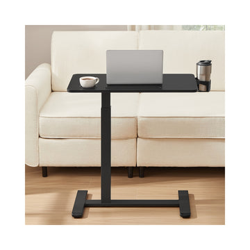 Mobiele bijzettafel met wielen en bekerhouders | Tintenzwart | 70x40x65-102 cm