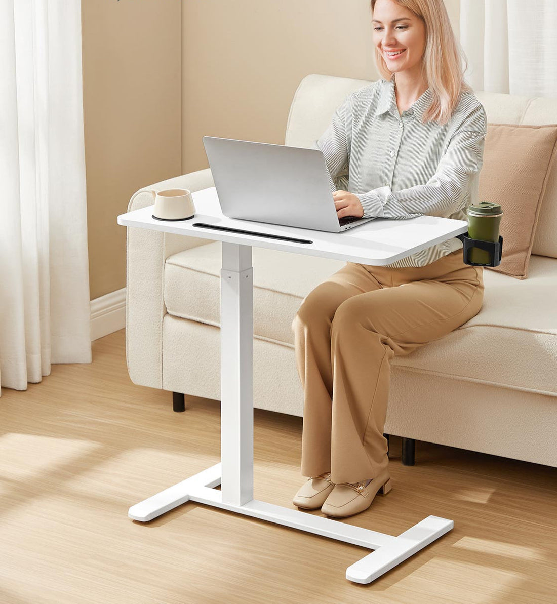Verstellbarer fahrbarer Beistelltisch - mobiler Schreibtisch - 70x40x(65-102)cm