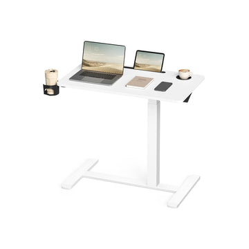Verstelbare witte bijzettafel op wielen - mobiel bureau - 102 cm