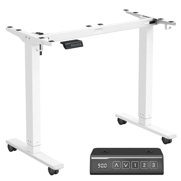 Elektrisch verstelbaar bureauframe met 2 haken en geheugenfunctie | Wit | 90-140x59,6x72-120 cm