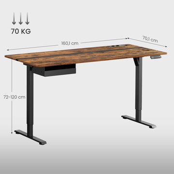Hoogteverstelbaar bureau | Bruin | 160,1x70x72,1-120,1 cm