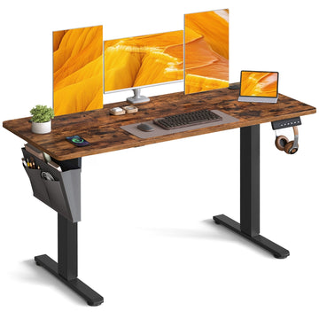 In hoogte verstelbaar bureau met geheugenfunctie | Bruin | 140x60x72-120 cm