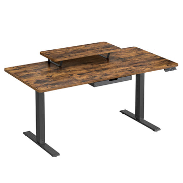 In hoogte verstelbaar bureau met monitorstandaard | Bruin | 140x70x72-120 cm