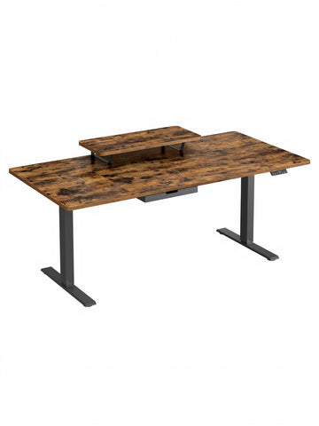 Elektrisch in hoogte verstelbaar bureau met monitorstandaard | Bruin | 160x80x72-120 cm