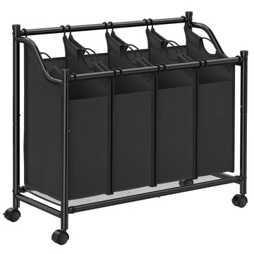 Waswagen met 4 vakken – metalen frame, 600D polyester, 4 wielen, 67 × 87,5 × 38,5 cm