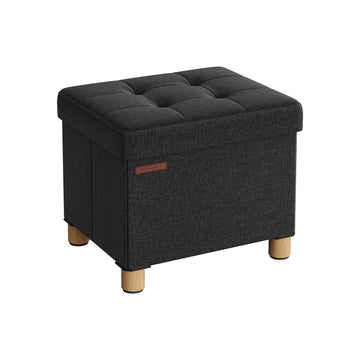 Opberghocker met zitkist - zwart - voetenbank - linnenlook - 32 x 40 x 33,5 cm