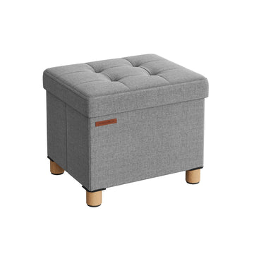 Opbergbankje met zitkist, duifgrijs, MDF, linnenlook, 25D-schuim, 32 x 40 x 33,5 cm, 32 l