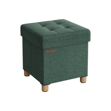 Opberghocker vintage groen met zitkussen, 37 l - 38 x 38 x 40 cm