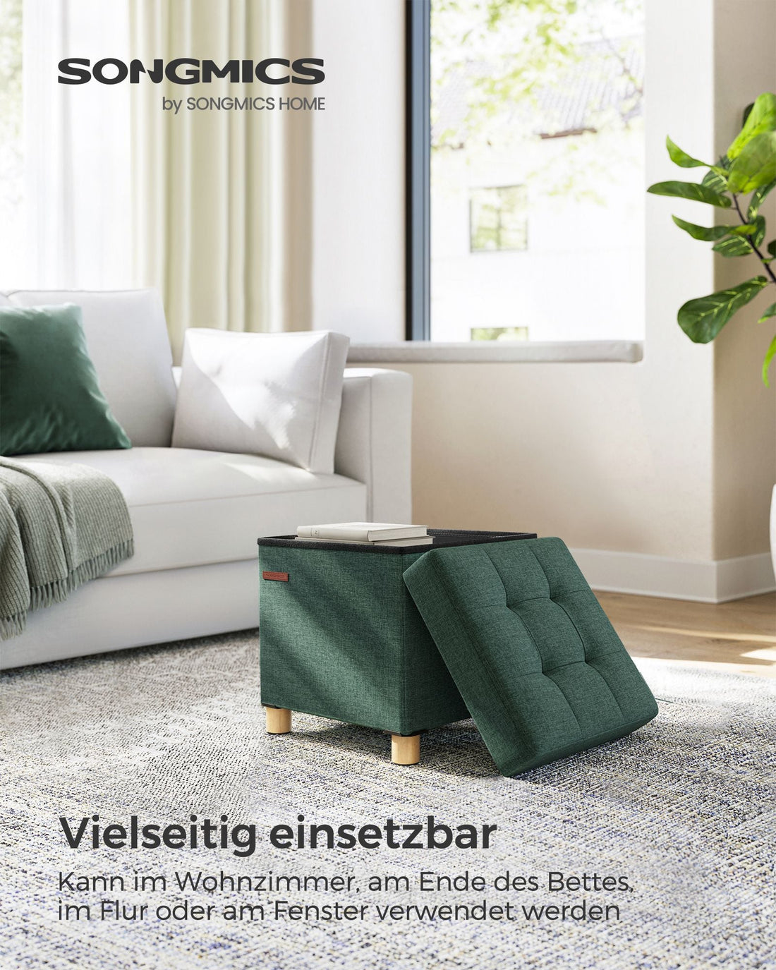 Opberghocker vintage groen met zitkussen, 37 l - 38 x 38 x 40 cm