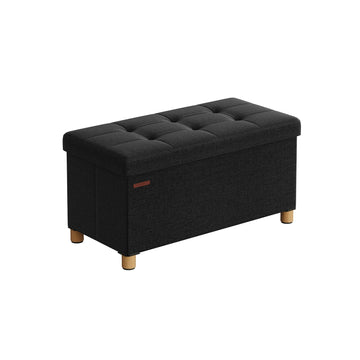 Opbergbank met zitkist, zwart, 77 l, imitatie linnen, MDF, 76 x 38 x 40 cm