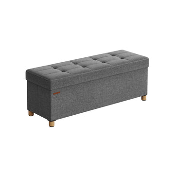 Opbergbank, inklapbare poef, linnenlook, MDF, 38 x 110 x 40 cm, 300 kg