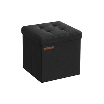 Opbergpoef met zitplaats - voetenbank - linnenlook - MDF - 30 x 30 x 30 cm - zwart - 22 L
