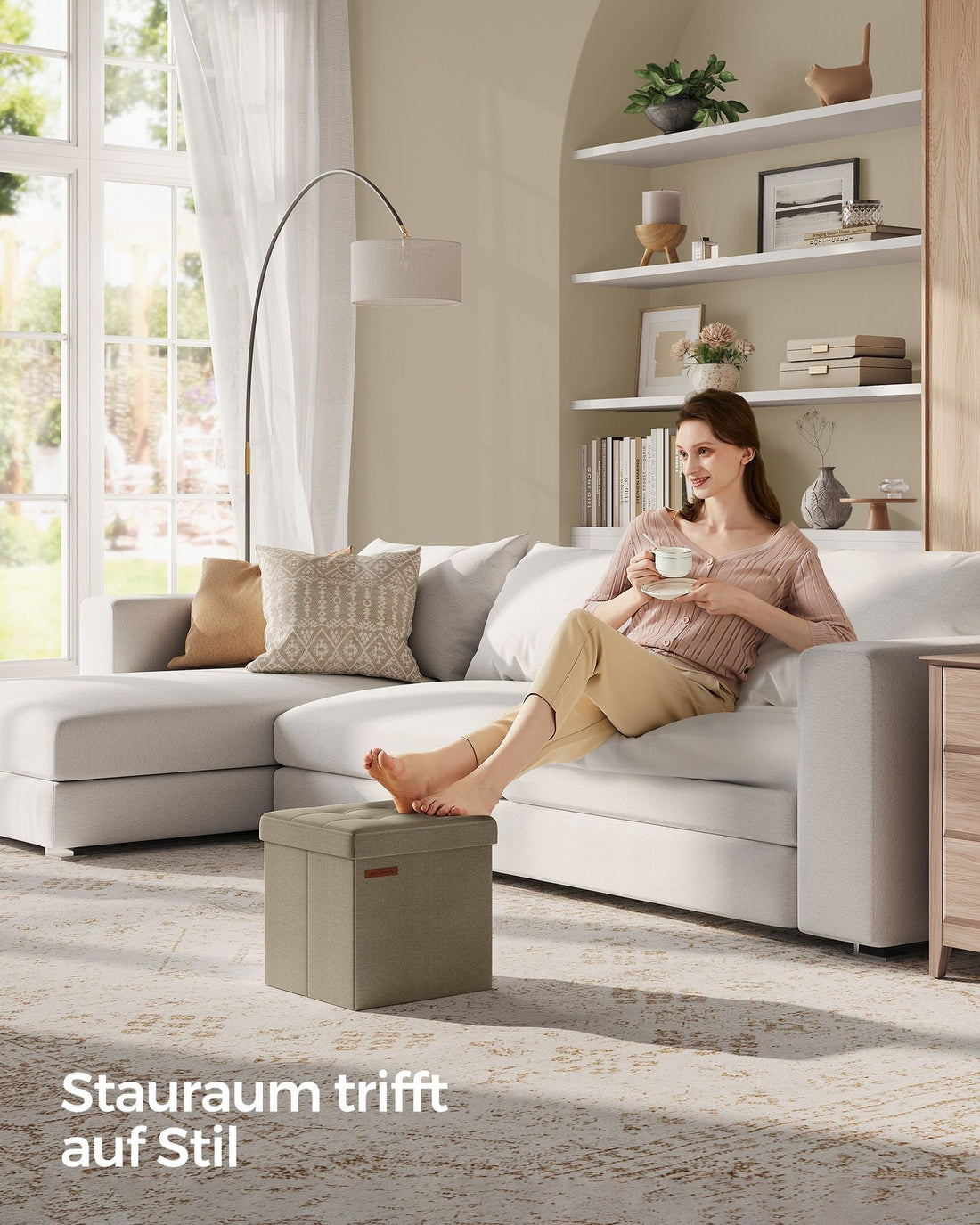 Förvaringspall - fotpall - MDF och linne - 25D-skum - 30 x 30 x 30 cm