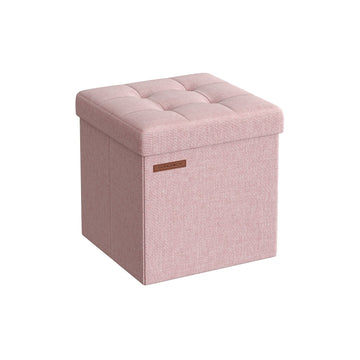 Pastelroze zitkist - opbergpoef - imitatie linnen - MDF - 30 x 30 x 30 cm