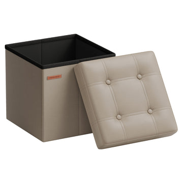 Opvouwbare zitpoef PVC-leder | Lichtkameel en inktzwart | 38x38x38 cm