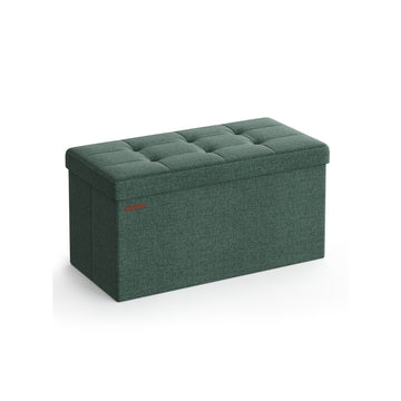 Groene vintage opbergbank - gestoffeerde hocker - MDF - 38 x 76 x 38 cm