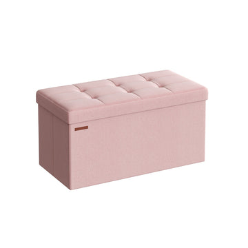 Opbergbank - Zitbank - Speelgoedkist - MDF & linnen - 38 x 76 x 38 cm - Pastelroze