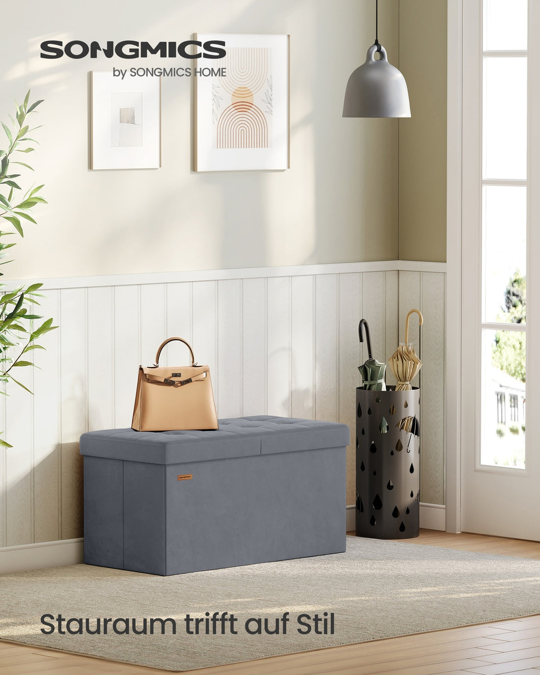 Bänk med förvaring och fällbart lock | Skiffergrå | 76x38x38 cm