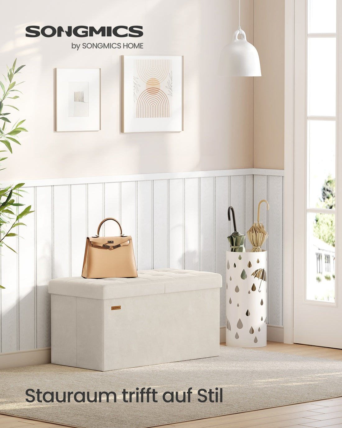 Sittbänk med förvaring och fällbart lock | Gräddvit | 76x38x38 cm