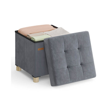 Opbergpoef - fluwelen hocker - 37 l - 38 x 38 x 40 cm - grijs