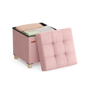 Opberghocker van fluweel - voetenbank - poef - 37 l - 38 x 38 x 40 cm - roze