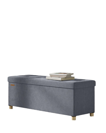 Fluwelen opbergbank - voetenbank - 300 kg - 38 x 110 x 40 cm - 112 l - grijs