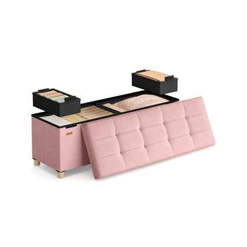 Opbergbankje van fluweel - Voetenbank met opbergruimte - 112 l - 38 x 110 x 40 cm - Roze