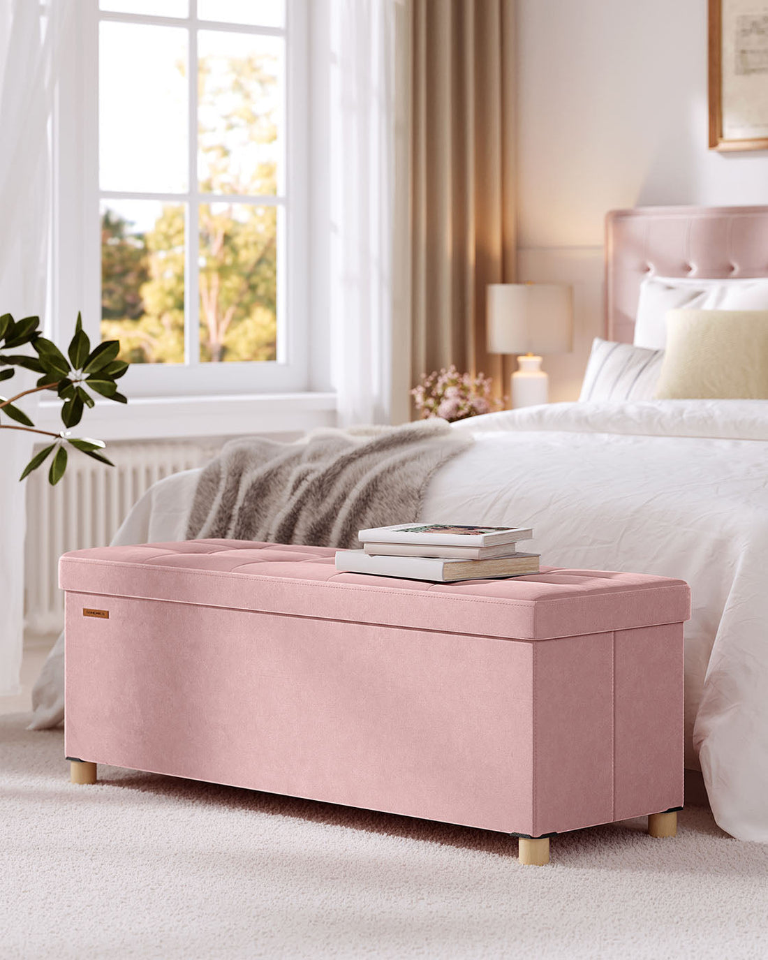 Opbergbankje van fluweel - Voetenbank met opbergruimte - 112 l - 38 x 110 x 40 cm - Roze