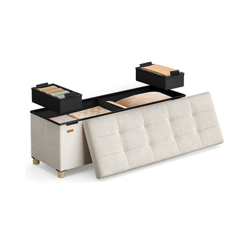 Opbergbank met zitplaats - fluweel - 112 l - 38 x 110 x 40 cm - cappuccinobeige