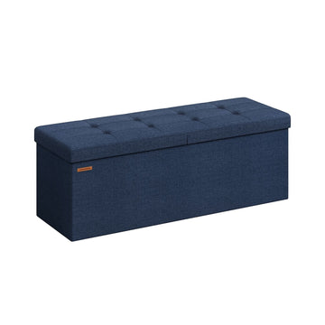 Zitkist middernachtblauw - opberghocker - MDF - imitatie linnen - 38 x 110 x 38 cm