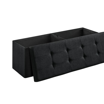 Grote zwarte opbergbank - zitkist - voetenbank - linnenlook - MDF - 110 x 38 x 38 cm