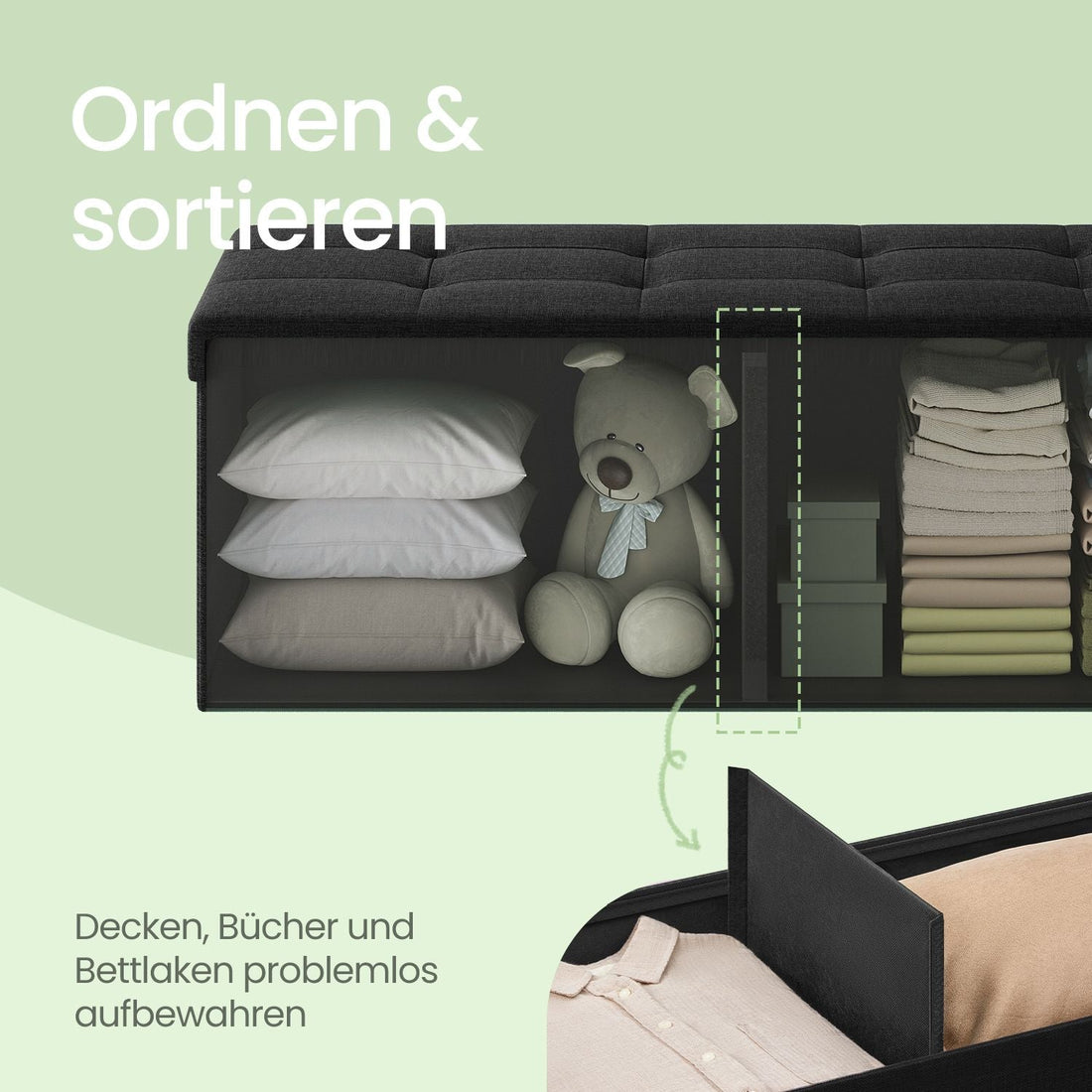 Opbergkist met zitplaats - poef - opbergbank - 300 kg - linnenlook - 110 x 38 x 38 cm