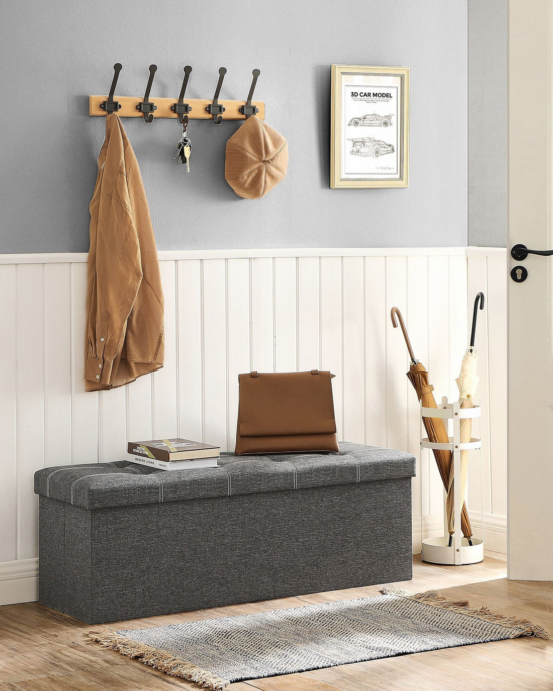 Opbergbank - zitkist - MDF - linnenlook - 110 x 38 x 38 cm