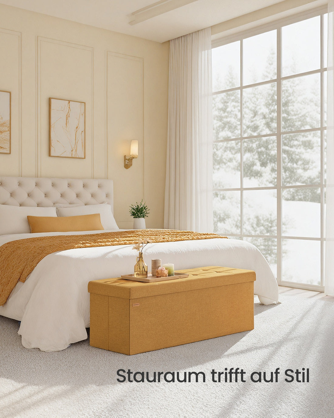 Sittpall med förvaring | Ingefärsgul | 110x38x38 cm