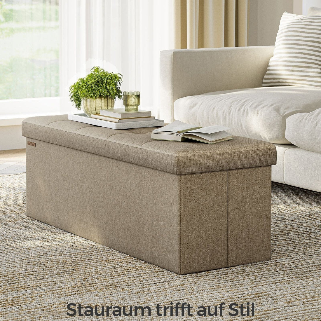 Opbergbank met kussen - poef voor hal - MDF - 38 x 110 x 38 cm