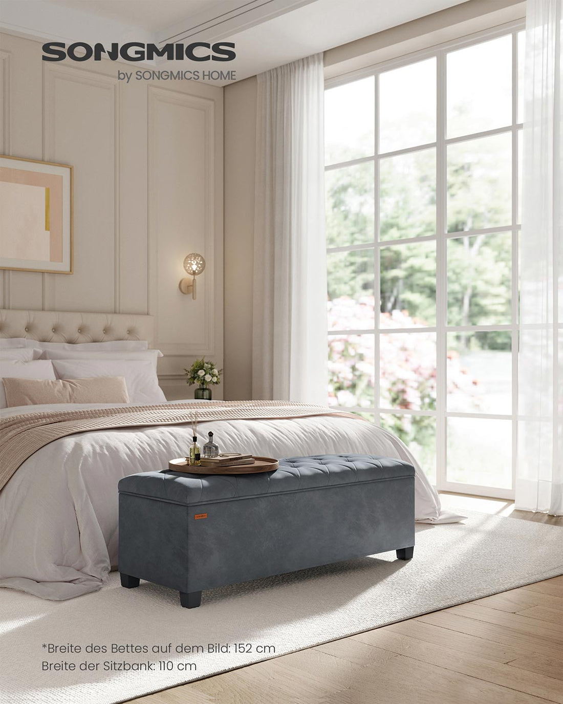 Sittbänk med förvaring | Ljusgrå | 110x40x40 cm