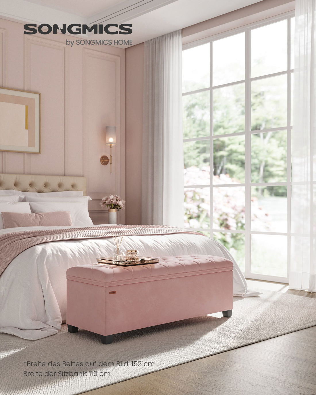 Sitzhocker mit Stauraum | Pastellrosa | 110x40x40 cm