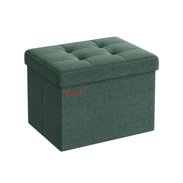 Opberghocker vintage groen - voetenbank - linnen - 31 x 41 x 31 cm