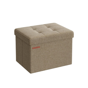 Licht taupe opbergpoef - zitkist - opbergbank - imitatie linnen - MDF - 31 x 41 x 31 cm - 32 l