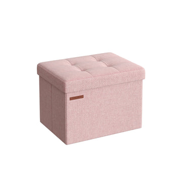 Pastelroze opberghocker - zitkist - speelgoedkist - linnenlook - MDF - 31 x 41 x 31 cm