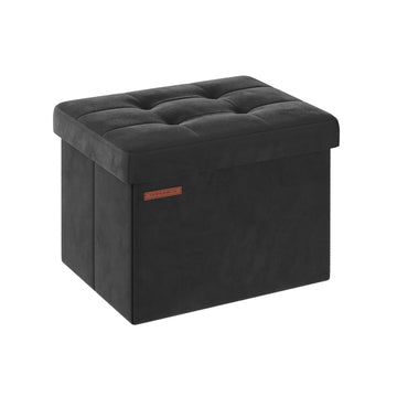 Opberppoef met fluwelen bekleding - MDF - 31 x 41 x 31 cm - inktzwart - 32 l
