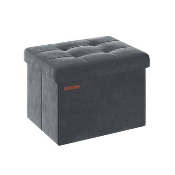 Opberghocker met fluwelen zitting - voetenbank - MDF - 32 l - 31 x 41 x 31 cm - leigrijs