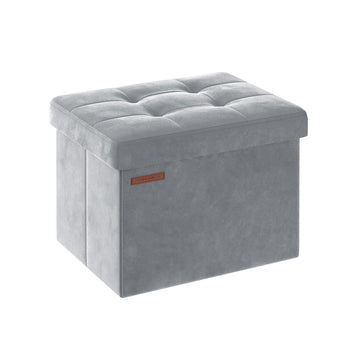 Zitkist met fluweel - opberghocker - MDF - duifgrijs - 31 x 41 x 31 cm