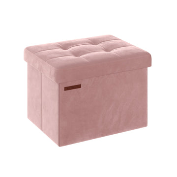 Pastelroze zitkist – opbergbankje – fluweel – 32 liter – 130 kg