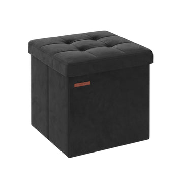 Fluwelen opberghocker - MDF - 38 x 38 x 38 cm - inktzwart - 43 l